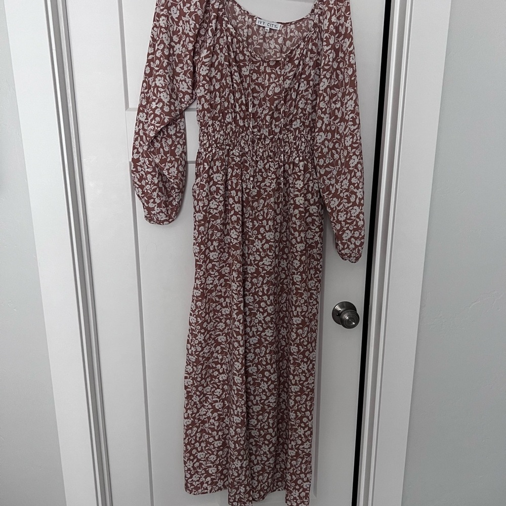 Ivy City Co Mauve Floral Long Sleeve Jumpsuit Romper